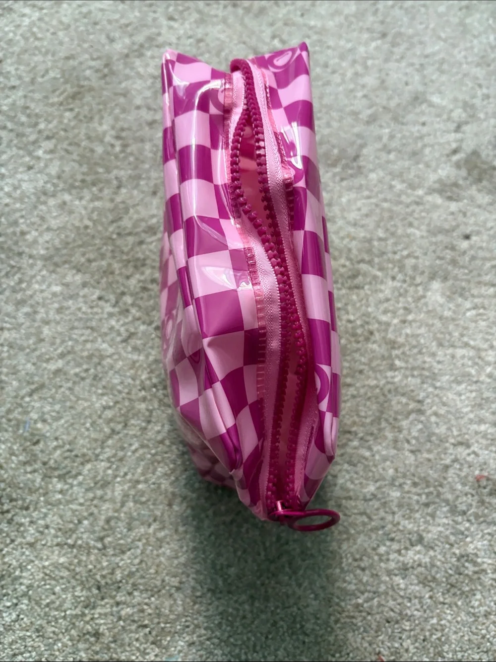 Pink Checker Vinyl Zipper Pouch